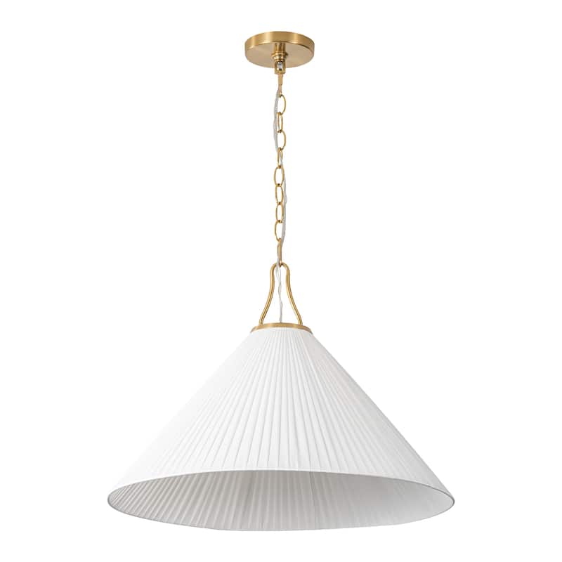 Rennnsan 1-Light Modern Brass Pleated Cone Pendant for Dining Room & Kitchen - 22 in. W x 16.5 in. H
