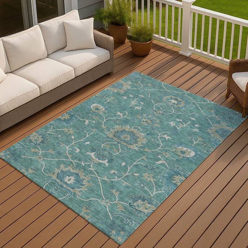 Machine Washable Indoor/ Outdoor Traditional Luna Chantille Rug - Teal - 10' x 14'