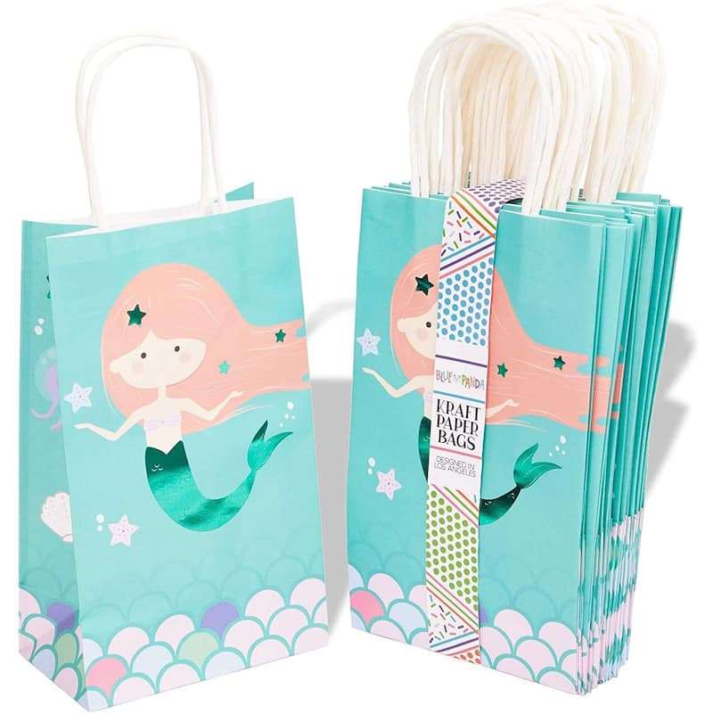 Blue Panda 24 Pack Mermaid Gift Bags with Handles for Party Favors (5.3 x 3.2 x 9 In)