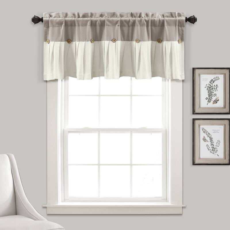 Lush Decor Linen Button Window Curtain Valance - 18" x 52"  - Warm Gray/White