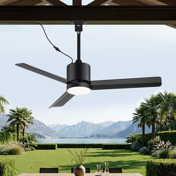 slide 2 of 16, 42 Inch Outdoor Ceiling Fan with Light, Dimmable LED, Reversible DC Motor, 6-Speed Remote Control, Matte Black Patio Fan Matte Black