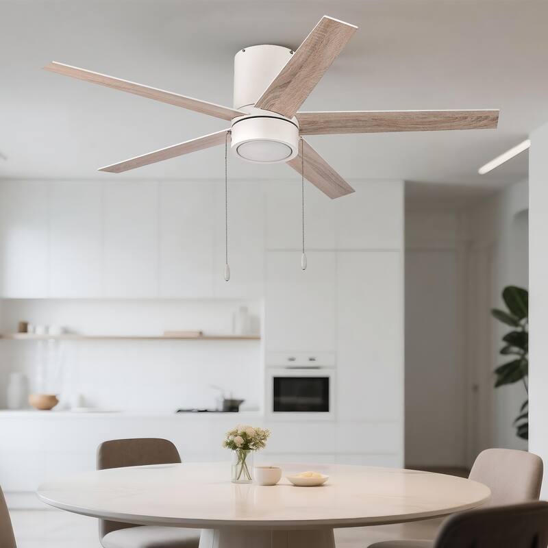 52 in. Indoor Flush Mount Ceiling Fan with 5 Blades & 18W 3CCT LED - 3 Finish Options, Pull Chain Control