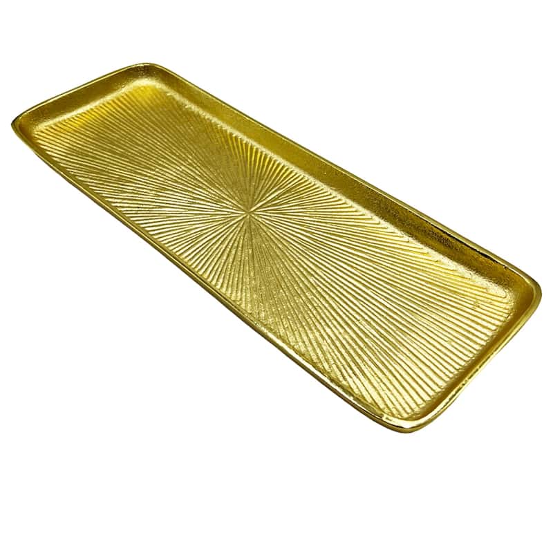 Decorative Handmade Aluminum Modern Square Tray - 17.5 x 5.5 x 1 in - Gold