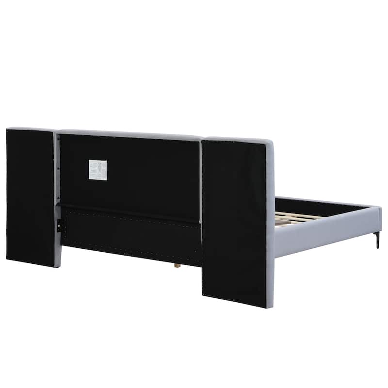 Christopher Knight Home - Elise Boucle Upholstered Bed with Integrated Lights and Shelves