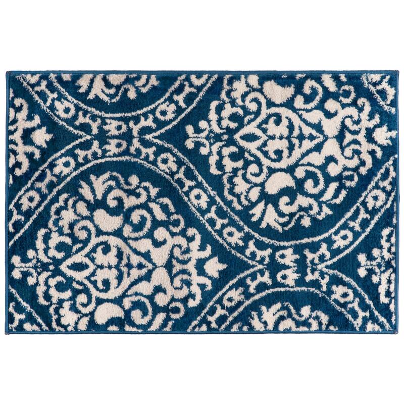 Porch & Den Pascuzzi Distressed Floral Damask Area Rug