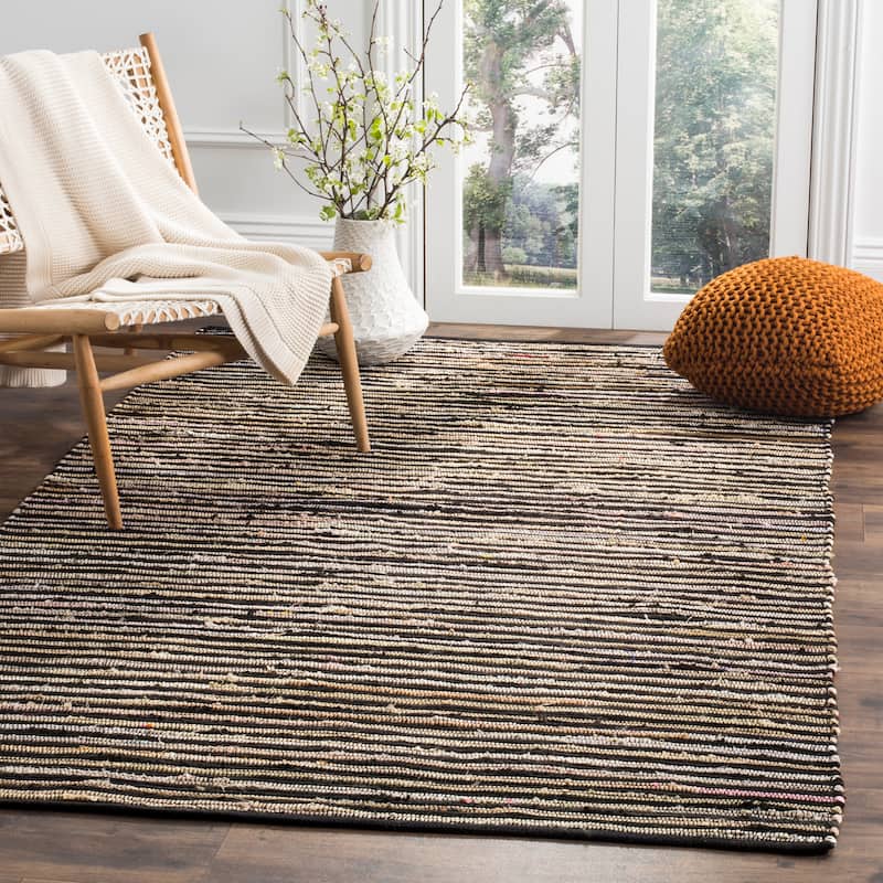 SAFAVIEH Handmade Rag Rug Sevim Casual Stripe Cotton Rug - 3' x 5' - Black/Multi - Rectangle