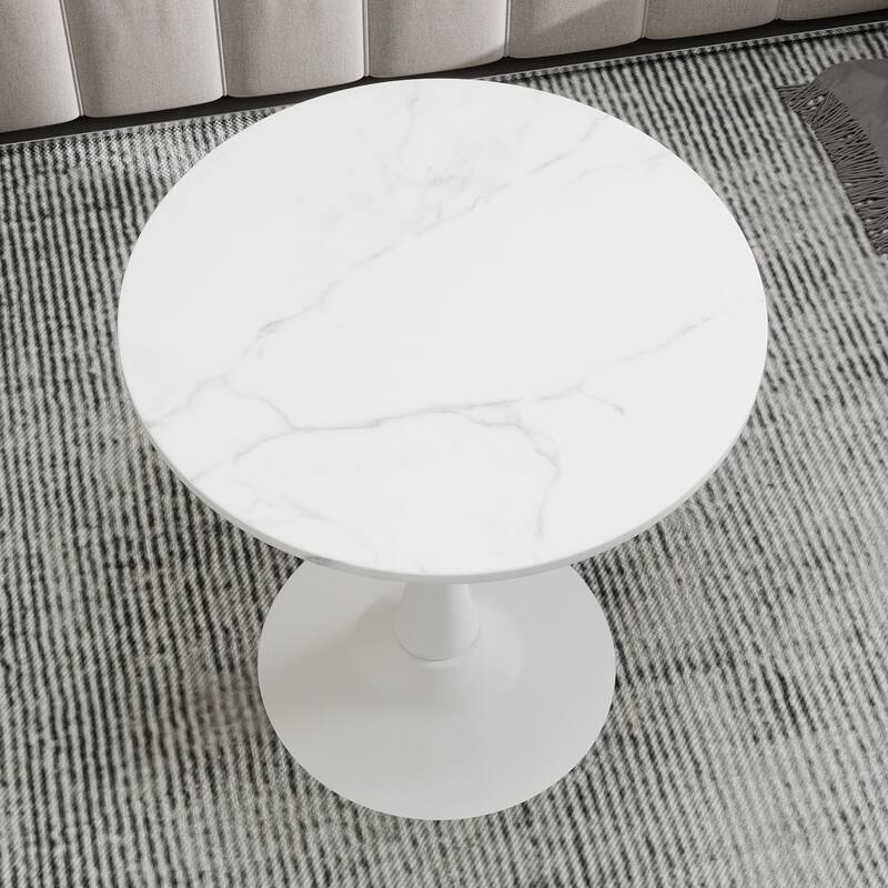 27.6-Inch Mid-Century Modern Style Dining Table, Accommodates 2-4 People, Featuring A Round White-Veined Marble Tabletop