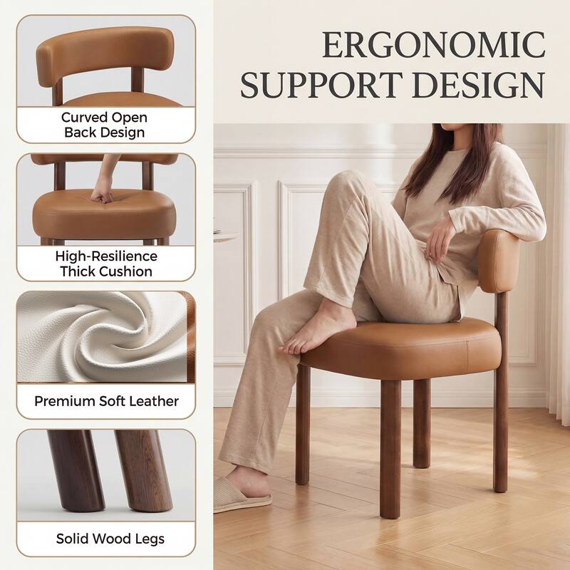 Modern Upholstered Dining Chairs with Solid Wood Legs Ergonomic Backrest - Set of 2