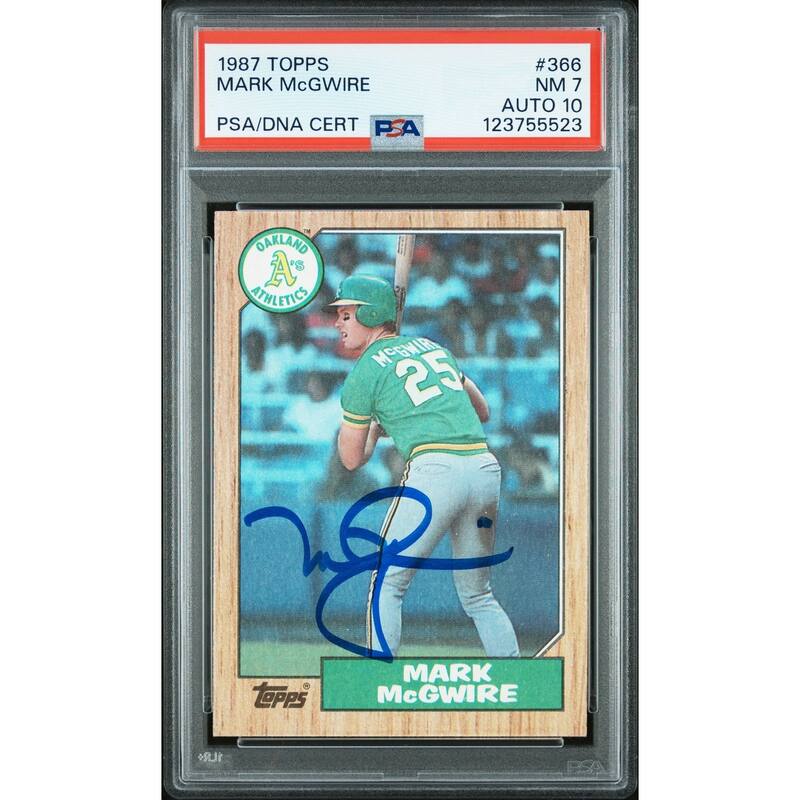 Mark McGwire 1987 Topps Signed Baseball Rookie Card #366 Graded PSA 7 Auto 10 Cert # 123755523 - 8' x 11'