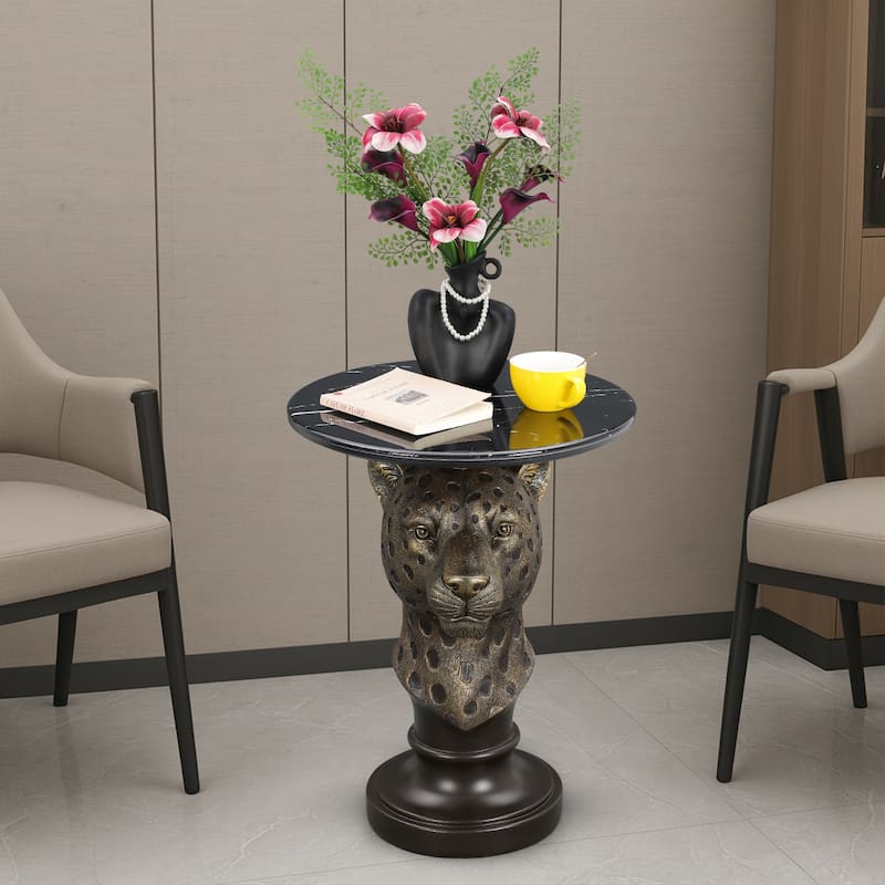 Leopard Head Accent Table Animal Statue End Tables Livingroom
