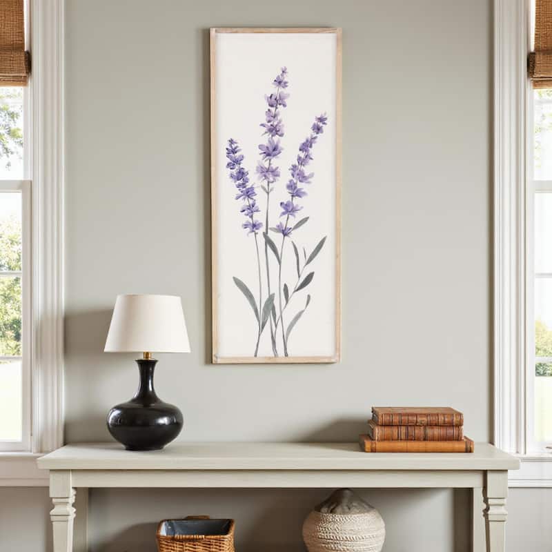 HomeRoots 32" X 12" Natural White And Lavender Floral Wood Framed Art - Lavender/White/Natural - 12.25 in. x 32.00 in.  x 1.00 in.