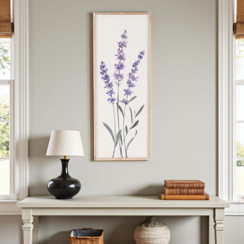 HomeRoots 32" X 12" Natural White And Lavender Floral Wood Framed Art