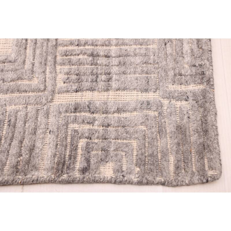 ECARPETGALLERY Hand Loomed Elysian Grey Wool Rug - 8'0 x 9'8