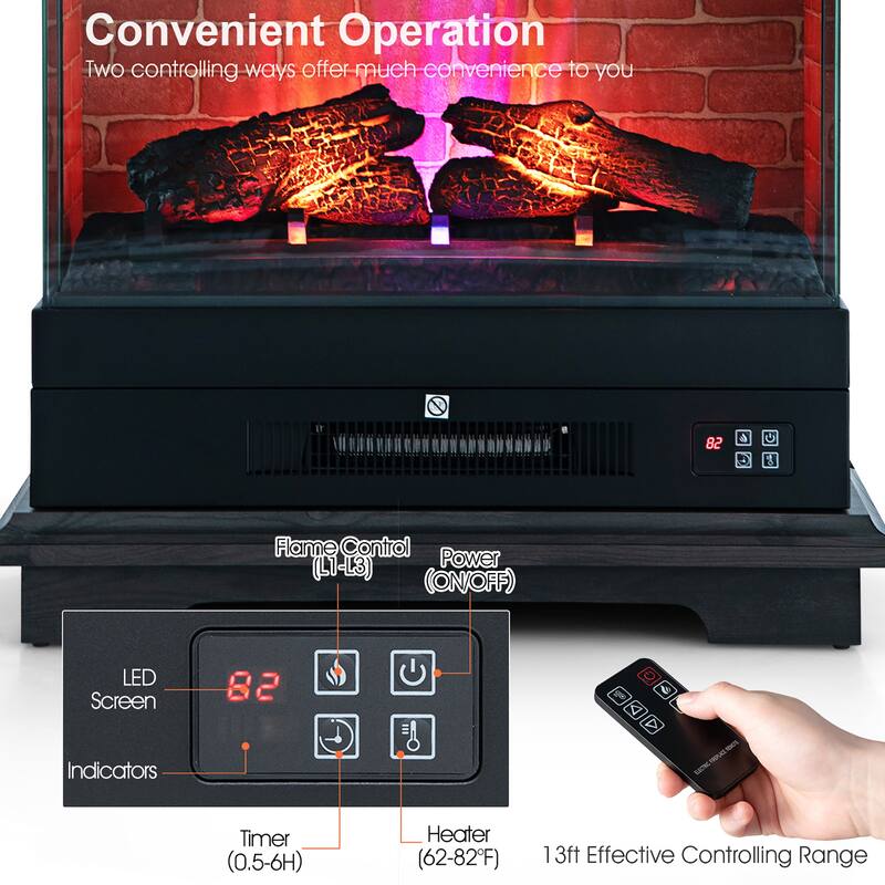Costway 27'' Freestanding Electric Fireplace Heater w/ 3-Level Flame - See Details