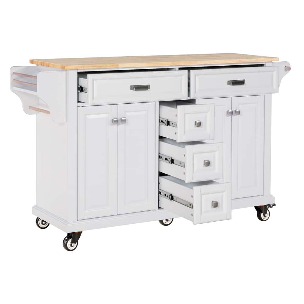 Kitchen Cabinet with Adjustable Shelves, Kitchen Island with Drawers, Kitchen Storage Cart with Built-in Spice Rack