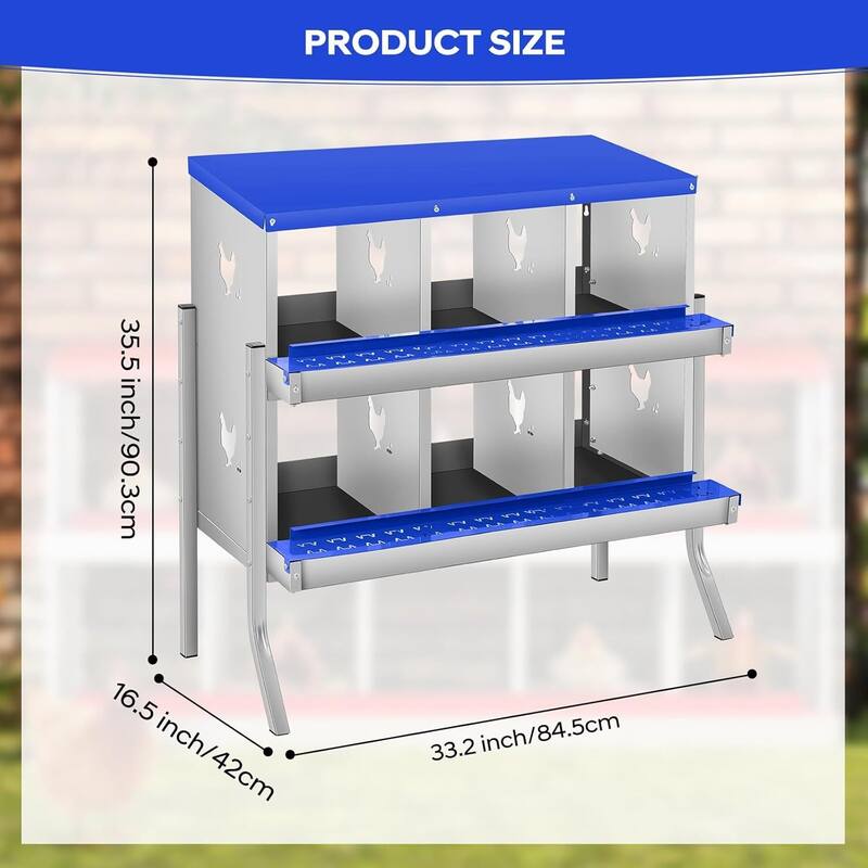 6 Compartment Nesting Box, Chicken Laying Box, with Bracket Legs