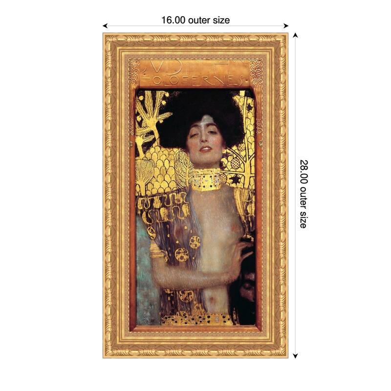 Judith I by Gustav Klimt Wood Framed Wall Art Print - Versailles Gold - Wood - 16 x 28 in - Gold