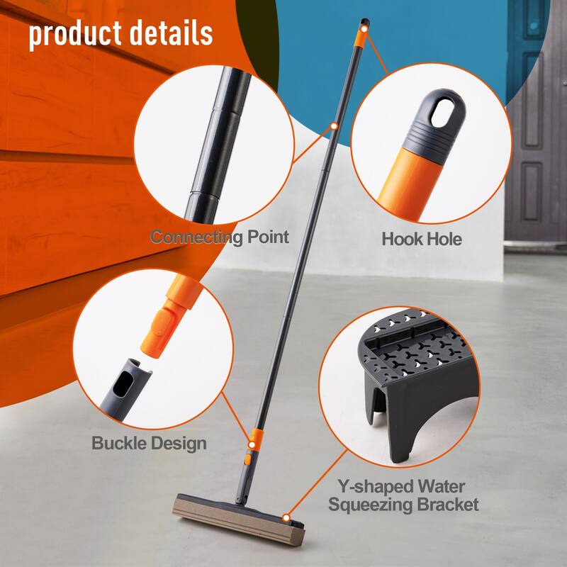 Adjustable Sponge Mop Kit with Portable Bucket for Home Floor Cleaning