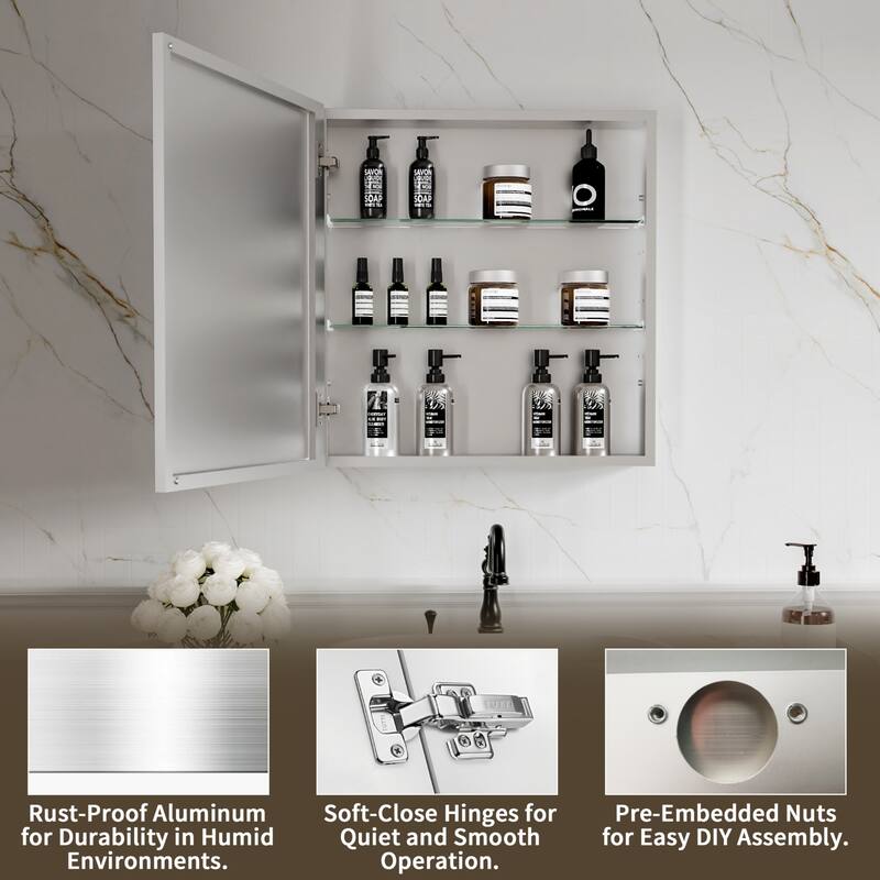 Modland Single Door Bathroom Medicine Cabinet with Mirror Adjustable Shelves,Recessed or Surface Mount