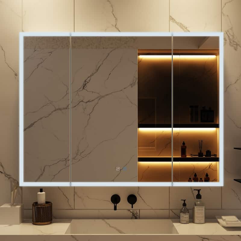 Sleek Anti-Fog Bathroom Medicine Cabinet with Dimmable LED Lights - 45.9"