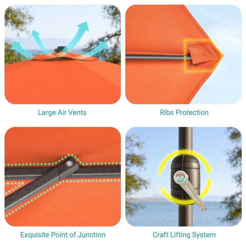 LIVOOSUN 10x6.5ft Steel Solar-Powered LED Patio Umbrella,w/Crank Tilt