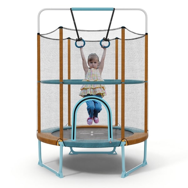 slide 2 of 10, Gymax 60'' Trampoline for Kids w/ Gymnastic Bar Rings Foamed Handle No Kids