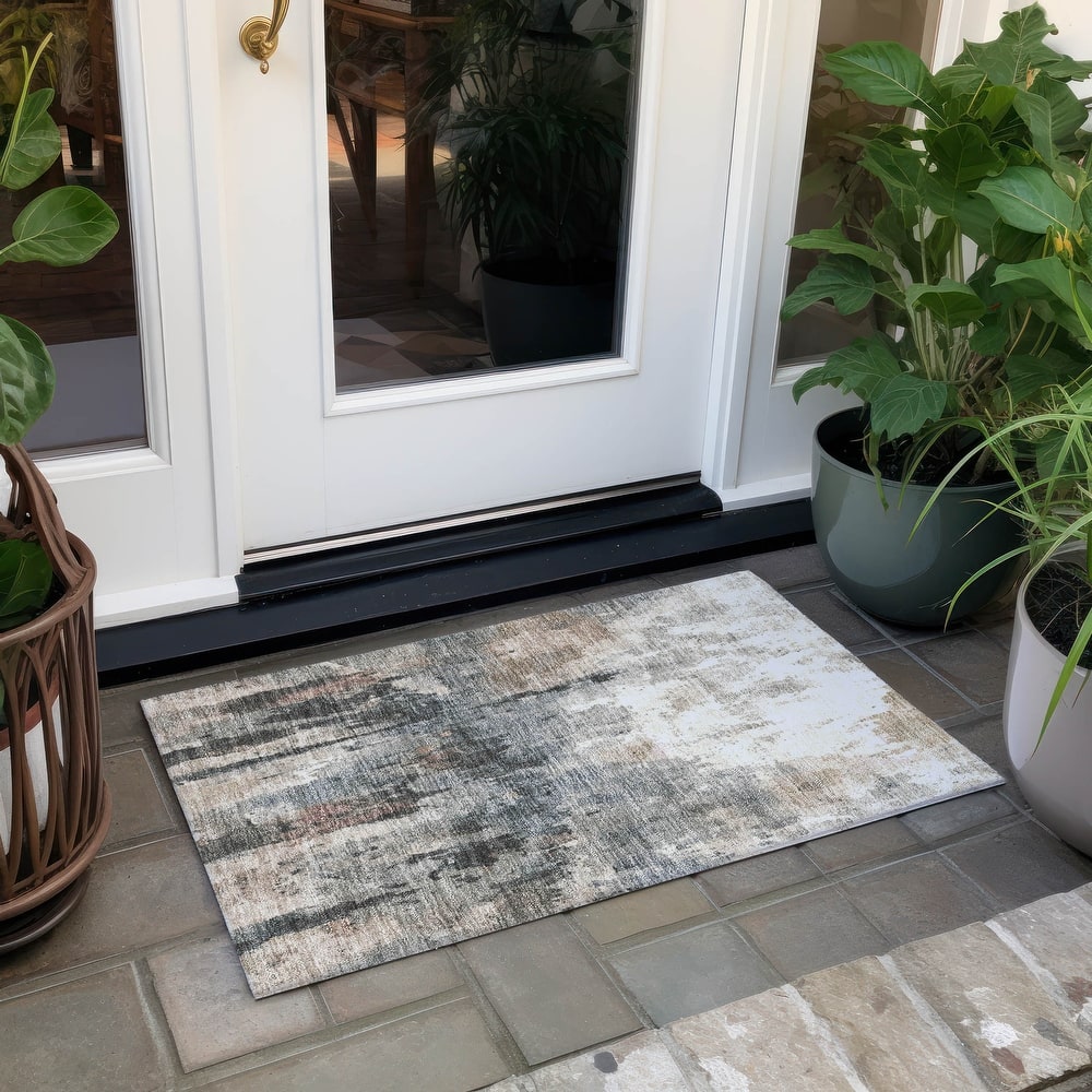 Machine Washable Indoor/ Outdoor Abstract Modern Chantille Rug