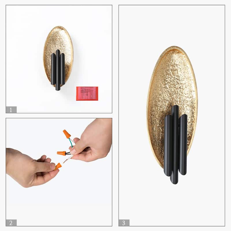 Modern LED 6-Light Wall Sconce Black Gold Bathroom Vanity Light - W6.6" x H16.5"