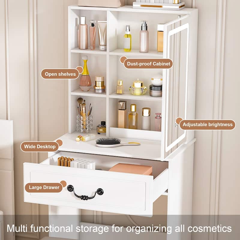 Modern Mini Dressing Table with LED-lit Mirror