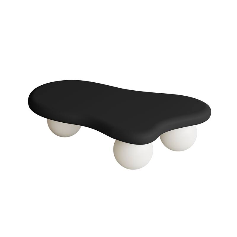 47 Inch Modern Cloud Shaped Coffee Table Irregular Top Coffee Table with 3 Ball Legs Round Corners, for Living Room