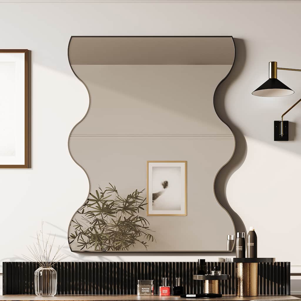 30" * 35" Wall Mounted Black Rectangular Metal Framed Mirror - 29.52 inches L x 1.18 inches W x 35.43 inches H