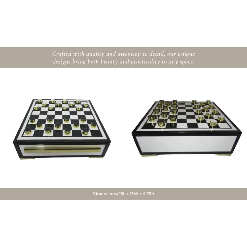 Resin Modern Checkerboard Game with Built-In Storage Drawer - 5" White - 15" x 15" x 4.75"