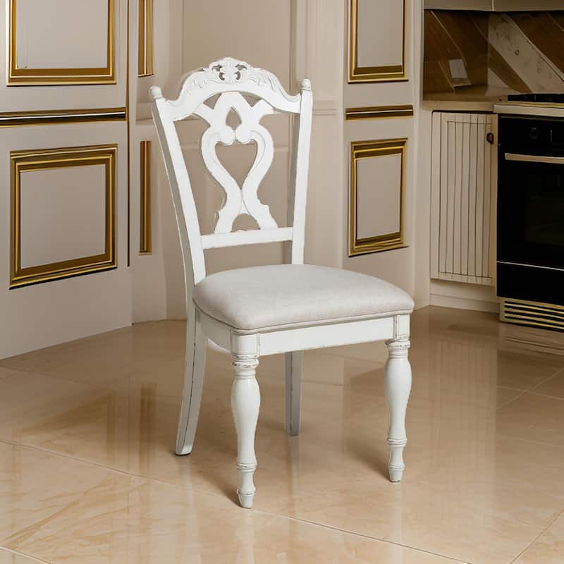 Victorian Style Writing Desk Chair with Engraved Backrest, Antique White