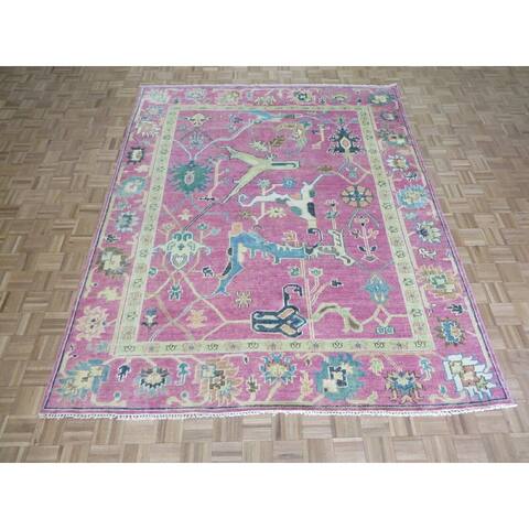 Hand Knotted Hot Pink Oushak with Wool Oriental Rug (8'3" x 10'1") - 8'3" x 10'1"