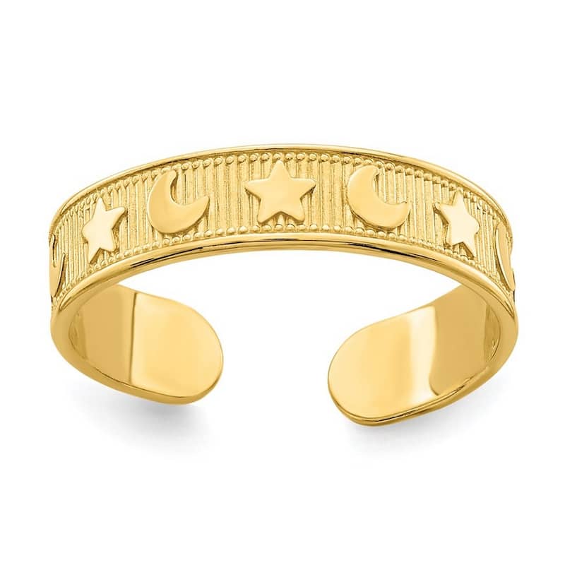 Curata 14 karat Yellow Gold Adjustable Star and Celestial Moon Toe Ring (4mm)
