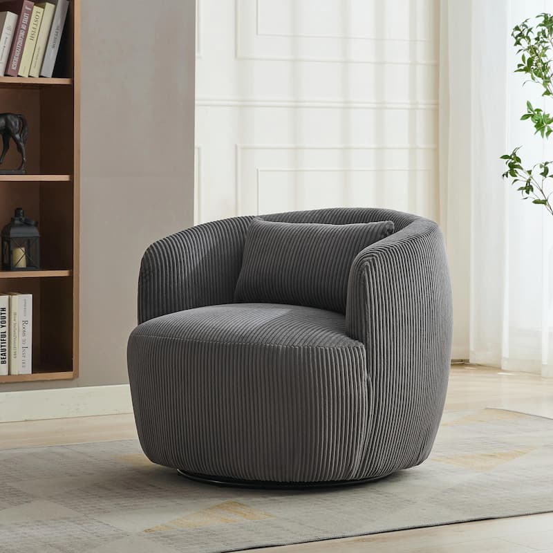 34.25" Wide Upholstered Corduroy 360° Swivel Barrel Soft Accent Chair with Pillow