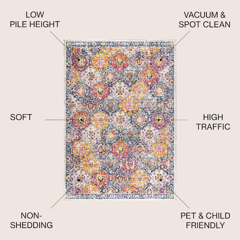JONATHAN Y Minori Persian Boho Vintage Trellis Area Rug - 4 X 6 - Multi