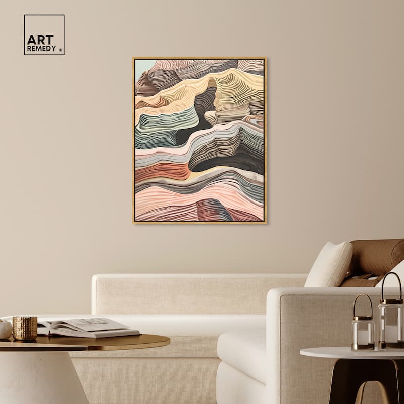 Art Remedy Coyote Tan Framed Boho Abstract 1 Piece Canvas Wall Art
