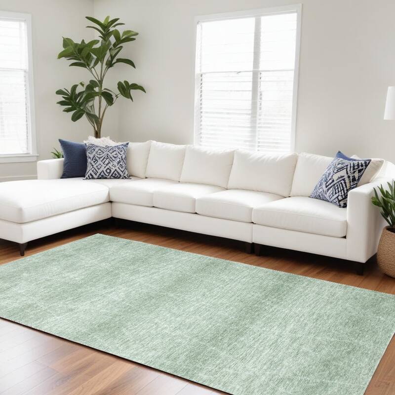 Mujep Power Loomed Distressed Geometric Modern Non Skid Stain Resistant Area Rug By HomeRoots - 8' X 11' - Green/Teal - Rectangle