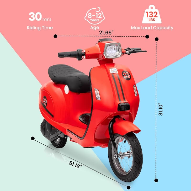 Electric Motorcycle for Big Kids, 24V 350W Kids Ride on Moped