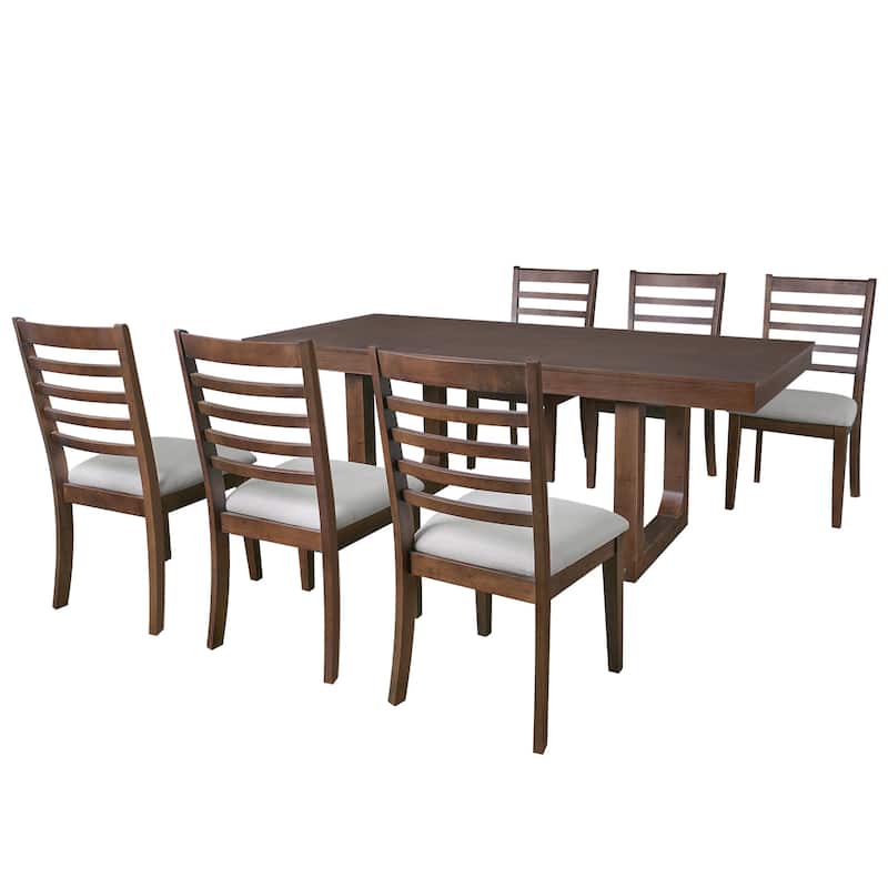 7 Piece Wood Extendable Dining Table Set with 6 Upholstered Chairs