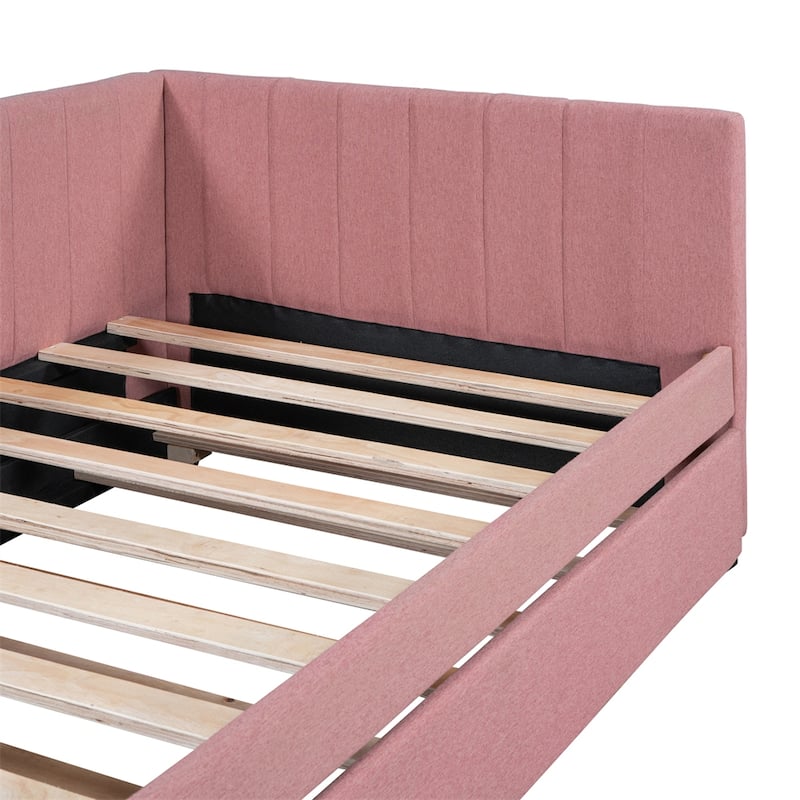 Twin Size Upholstered Sofa Bed Frame with Trundle
