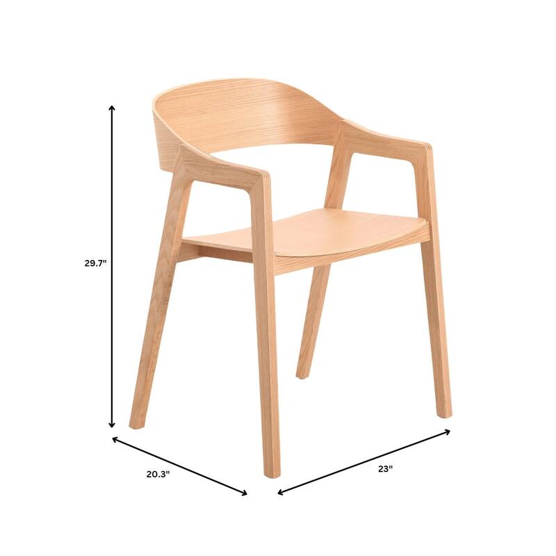 Dining Chair in Oak Wood with Open Back Design and Armrests Set of 4 Rivo Series