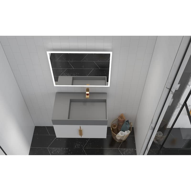 Amazon 30" Wall Mounted Bathroom Right Basin Vanity Set w/ Gray Top