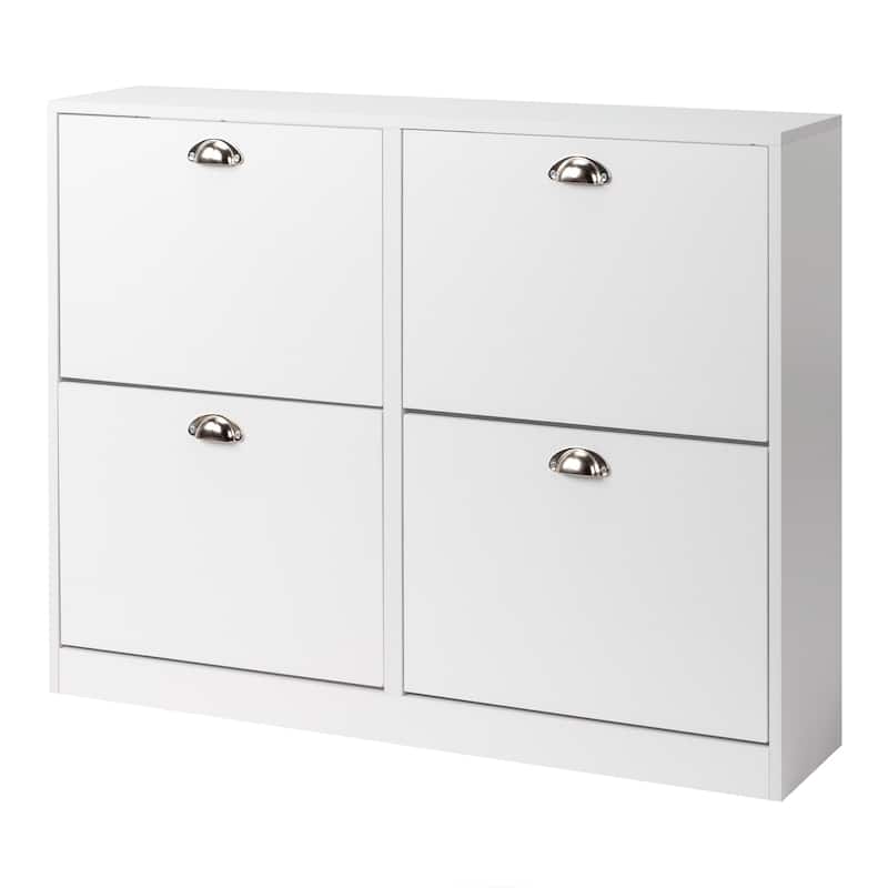 White Shoe Cabinet with 8 Large Drawers and Adjustable Storage Rack for Entryway and Hallway - 40.16”W x 9.84”D x 30.91”H