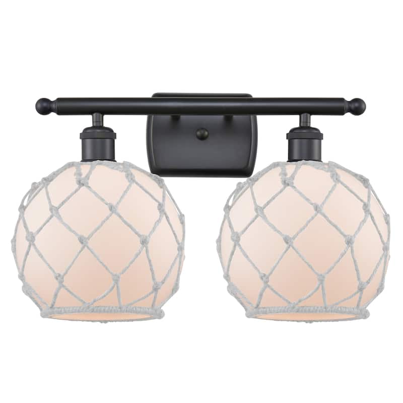 Innovations Lighting Farmhouse Rope 2 Light 16" Wide Bathroom Vanity - Matte Black / White