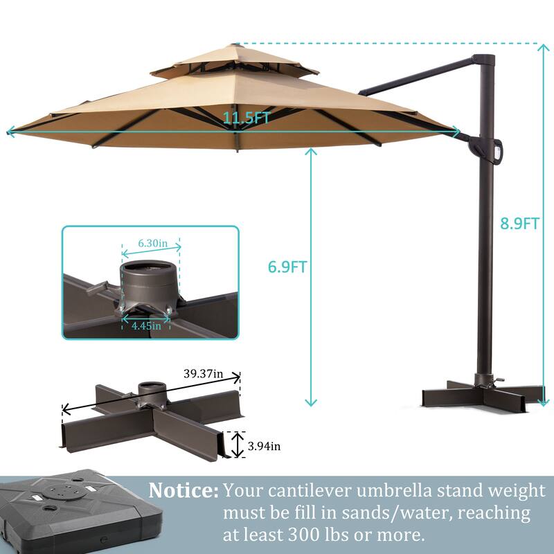 VredHom Luxury Double Top Patio Offset Cantilever Umbrella with Cross Stand