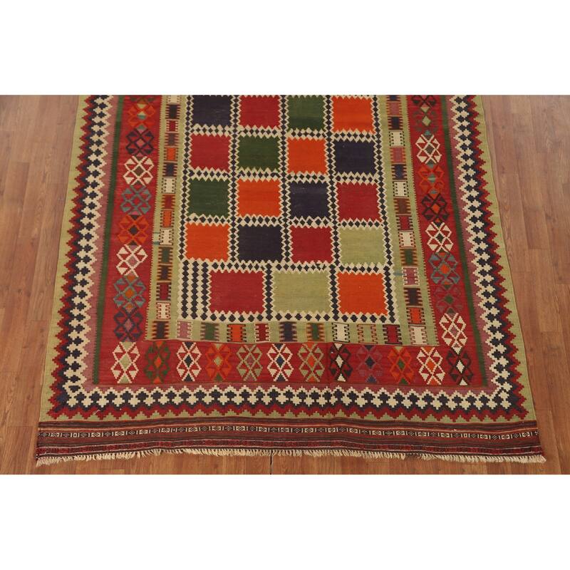 Multi-Color Kilim Qashqai Persian Area Rug Flatweave Wool Carpet - 5'8" x 9'2"