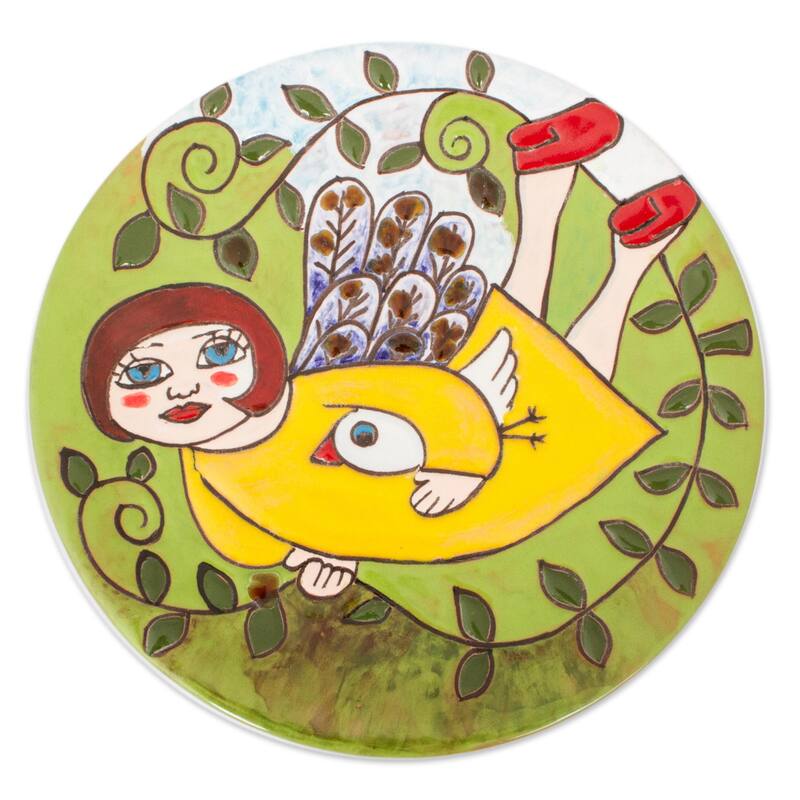 Novica Handmade Angel Bringing Peace Ceramic Decorative Plate