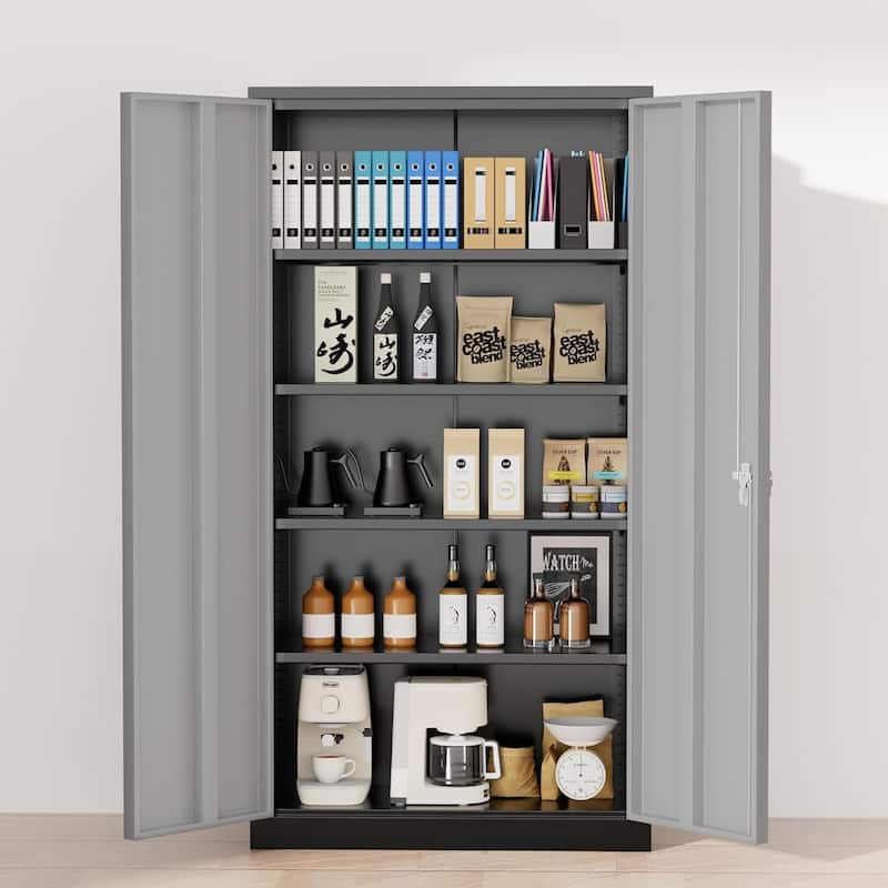 Tall Metal Locker Garage Storage Cabinet with Locking Doors and 4 Adjustable Shelves for Office, Garage, Home, Pantry